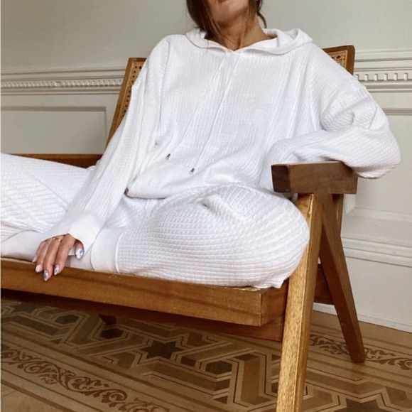 DANIELLE BERNSTEIN White OVERSIZED Lounge Hoodie XS Cable Knit Sweater - Picture 4 of 6